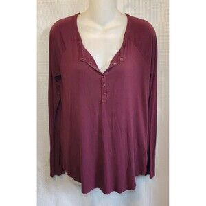 American Eagle Soft & Sexy Long Sleeve T Shirt Sz Med Marroon Button Front